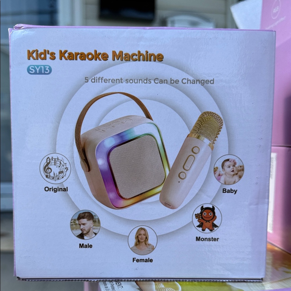 Kids Karaoke Machine with Rainbow Speaker and Gold Microphone